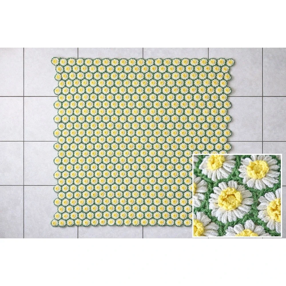 VTG 70s‎ Crochet Sunflower Crochet Blanket 65x65 Boho Granny Square Cottagecore